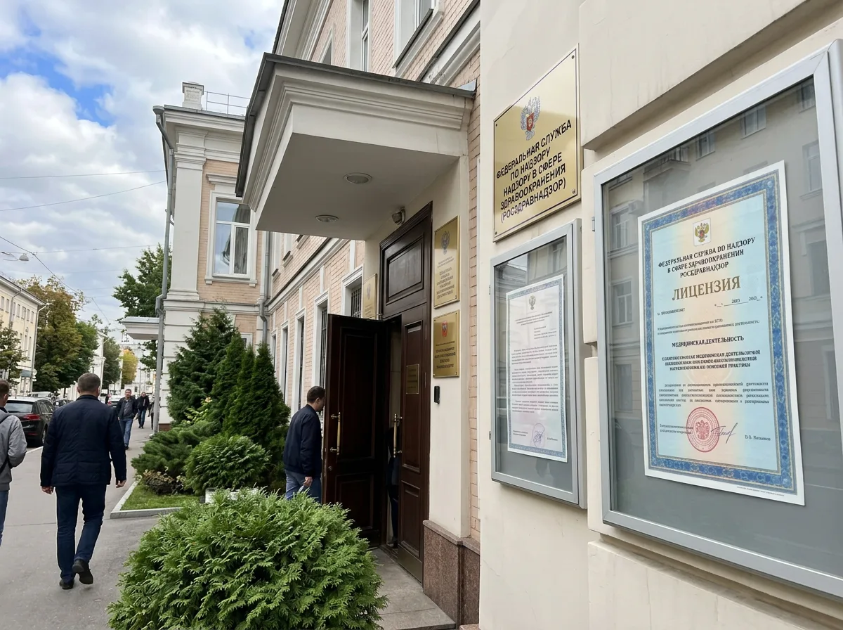 Скан медицинской лицензии Росздравнадзора на осуществление наркологической деятельности, официальный документ с печатями и подписями